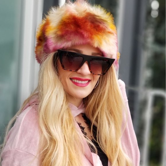 Women's Multicolor warm cozy Faux Fur Headband - Picture 2 of 2